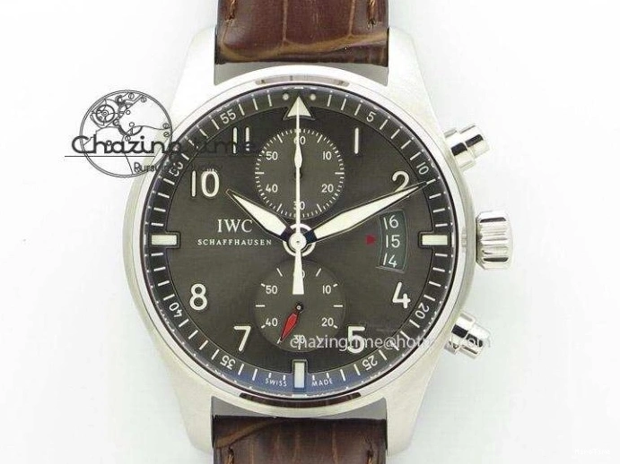 MIROTIME 0504 Pilot Chrono SS 3878 Gray Dial on Brown Leather Strap A Resilient 7395